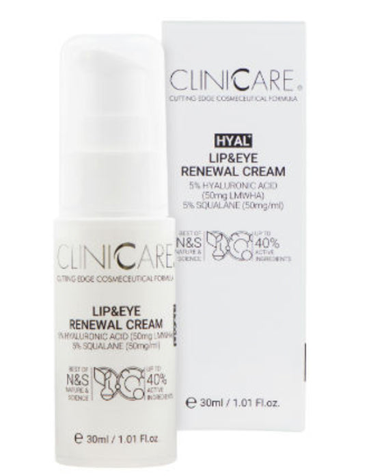 CLINICCARE LIP & EYE RENEWAL CREAM HYAL+- 30ML